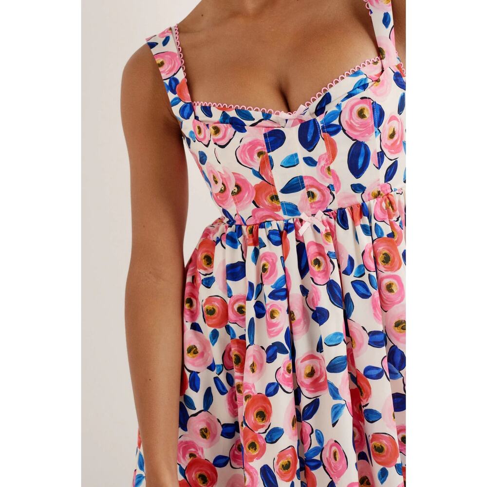 For Love & Lemons NWT Gianna Pink Floral Corset Mini Dress sz Small - Picture 3 of 11